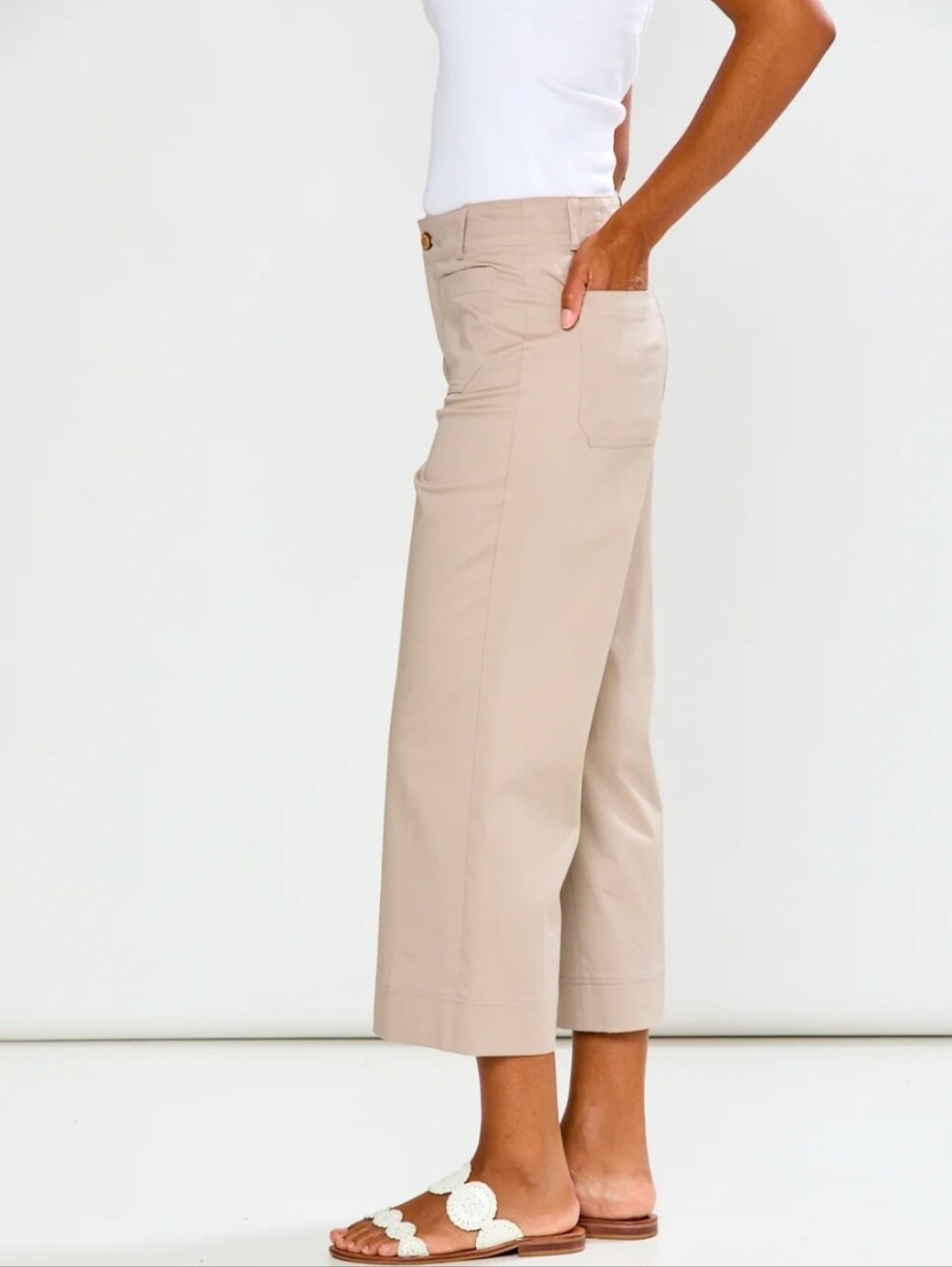 Liz Claiborne Neutral Beige Cropped Wide-Leg Pants